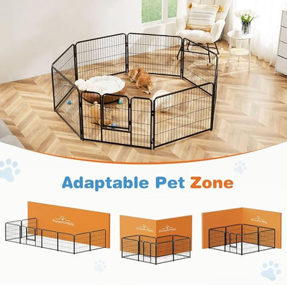 Dog Playpen, 8 Panel 24 Height Puppy Fence Exercise Pen for Yard Gate, Indoor Outdoor Heavy Duty Anti-Rust Metal Playpens with Doors Portable for RV Camping - Small/Medium/Large Pets