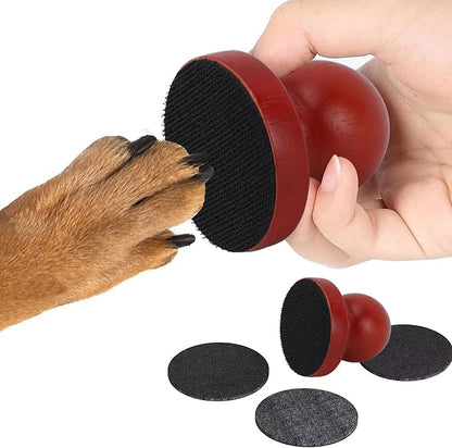 Dog Nail File, Wooden Round No Pressure Dog Nail Trimmers with 3 Replaceable Sandpapers for Stressfree Nail Trimming, Professional Relaxing Dog Nail Scratch Board
