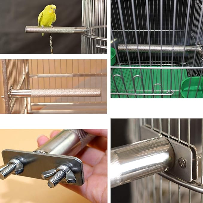Bird Perch Stainless Steel Stand Parrot Rod Grinding Claws Trimming Beak Nails Grinding Stick Exercise Platform for Parakeet Cockatiel Conure African Grey Macaw Finch Bird Cage Accessories (M)
