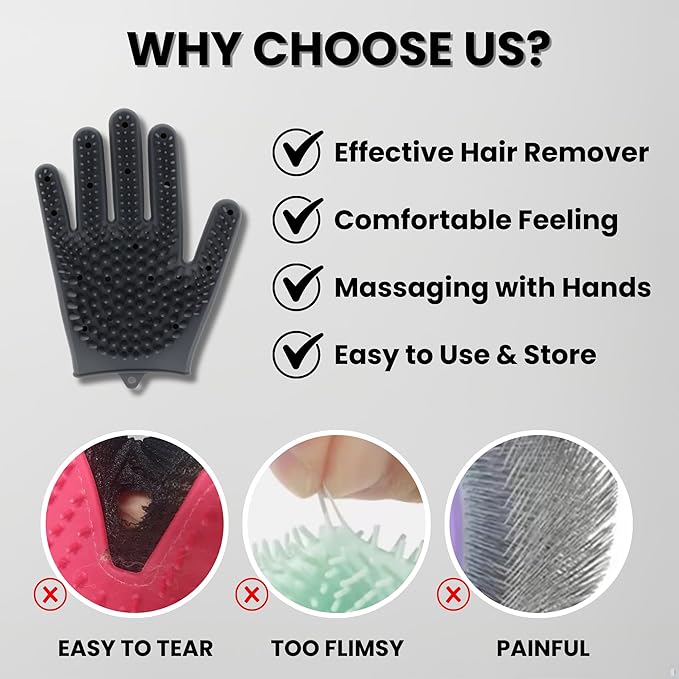 2pcs Pet Grooming Gloves for Cats, Dogs, Rabbits, Horses  Silicone Hair Remover, Shedding Bath Brush, Massage Mitts