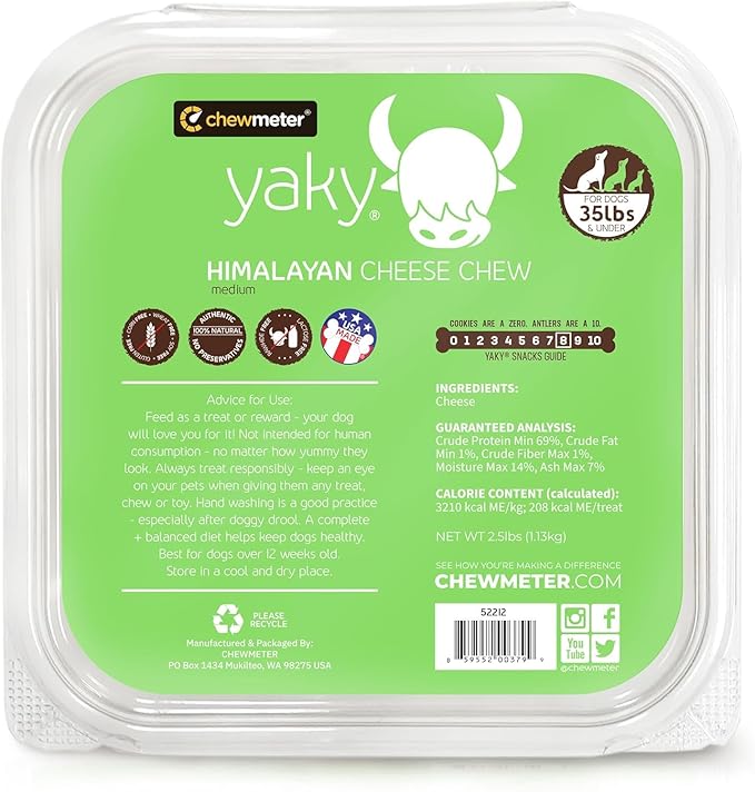Chewmeter Himalayan Yaky Cheese Chew, 100% Natural, Long Lasting, Gluten Free, Healthy & Safe Dog Treats, Lactose & Grain Free, Protein Rich, Stain Free, Medium, Dogs 35 Lbs & Under, 2.5 lb Bulk Tub