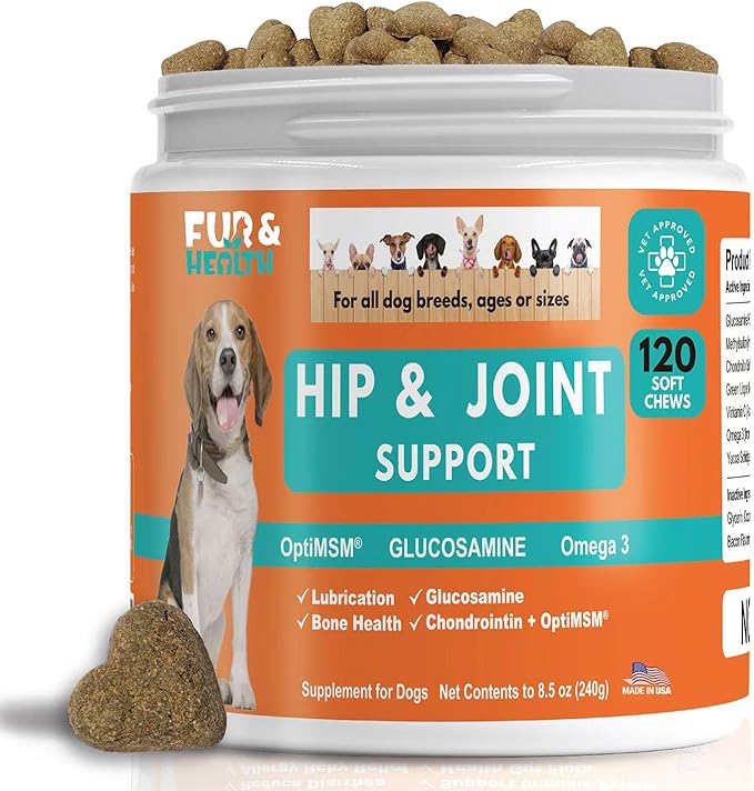 Glucosamine Chondroitin Hip & Joint Supplement for Dogs - Natural Pain Relief & Mobility Support Soft Chews - Vet-Recommended Formula for Senior, Small & Large Breeds - Made in USA by Fur & Health