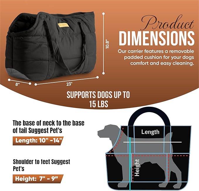 Dog Purse Carrier for Small Dogs, Cozy Plush Pet Carrier Purse, Secure Harness Clip, Lightweight Dog Tote Bag Carrier for Small Dogs and Puppies (Black)