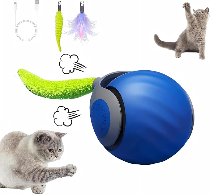 2025 Newly Upgraded Version 3.0 Cat Toys，Interactive Cat Toys for Indoor Cats，Automatic Cat Toy, Interactive Cat Toy，Smart 3.0 Pet Toys, Electronic Rollerball Pet Chase Toys (Blue - 1pcs)