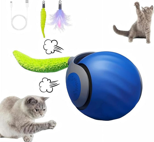 2025 Newly Upgraded Version 3.0 Cat Toys，Interactive Cat Toys for Indoor Cats，Automatic Cat Toy, Interactive Cat Toy，Smart 3.0 Pet Toys, Electronic Rollerball Pet Chase Toys (Blue - 1pcs)