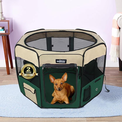 EliteField 2-Door Soft Pet Playpen (2 Year Warranty), Exercise Pen, Multiple Sizes and Colors Available for Dogs, Cats and Other Pets (42" x 42" x 24"H, Beige+Green)