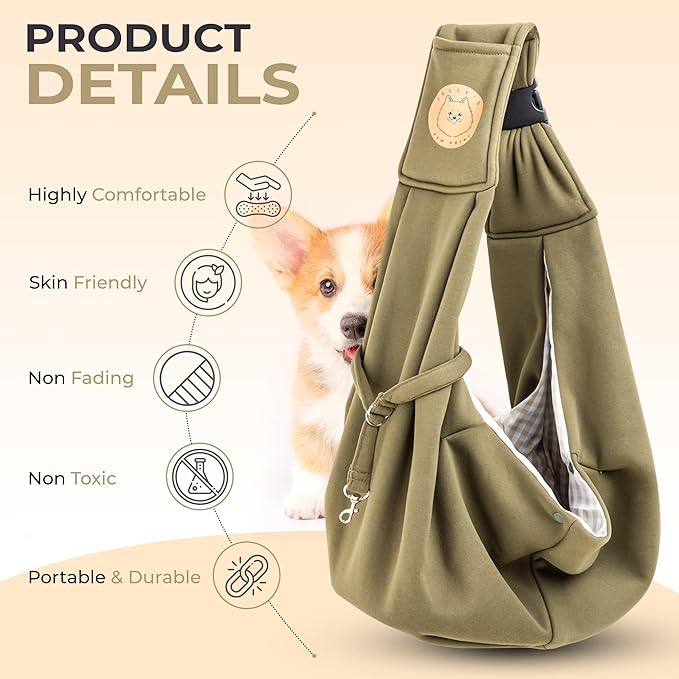 Dog Sling Carrier with Pet Hair Remover, Hands-Free Pet Carrier, Escape Proof, Adjustable Shoulder Strap with Zipper Pockets Suitable for Small Size Dogs Cats Puppy Kitten (Black)