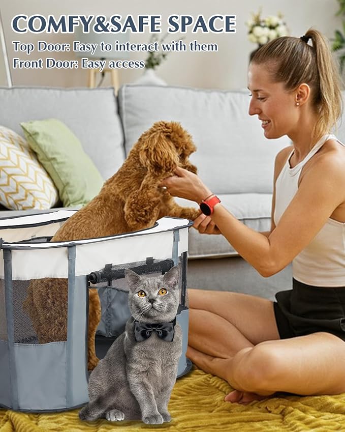 Bdor Dog Playpen, Portable Pet Playpen Tent Cage Kennel with Zipper Top Cover, Cat Kitten Puppy Rabbits Enclosure Crate for Indoor Outdoor Camping Travel, M