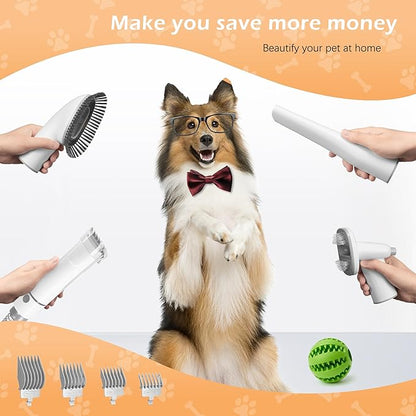 Dog Grooming Vacuum, Pet Grooming Vacuum Kit 2.3L Suction 99% Pet Hair with 5 Tools for Dog Cat for Shedding Grooming, Low Noise (Grey & White)