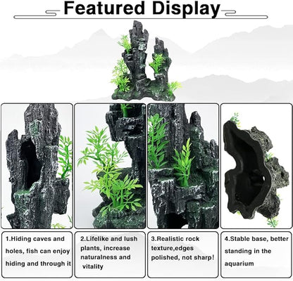 Aquarium Decorations Large and Tall Large Aquarium Decorations Fish Tank Ornaments Mountain View Stone Ornament Tree Rock Cave Artificial Fish Tank Ornament - 10.2 Inches High