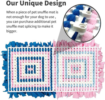 Pet Snuffle Mat for Dogs, Dog Feeding Mat, Nosework Training Mats for Foraging Instinct Interactive Puzzle Toys (Blue&Pink&White)
