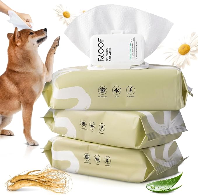 Floof Hypoallergenic Dog Wipes  Natural Aloe Grooming Wipes for Paws Face Ears Eyes & Bum  Vet-Formulated Extra Thick Safe for Puppies & Adult Dogs  216 Count