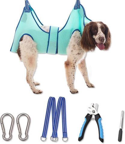 Dog Grooming Hammock 2023 New Edition, Dog Hanging Harness Holder for Nail Clipping, Dog Nail Trimming Hammock with Wide Strap, Dog Grooming Sling for Claw Care (X-Large 50 LB Max/Turquoise)