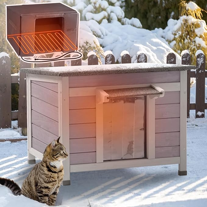 Aivituvin Heated Cat House Outdoor with Insulated Liner Weatherproof Feral Cat Shelter for Winter Outside Small Animal