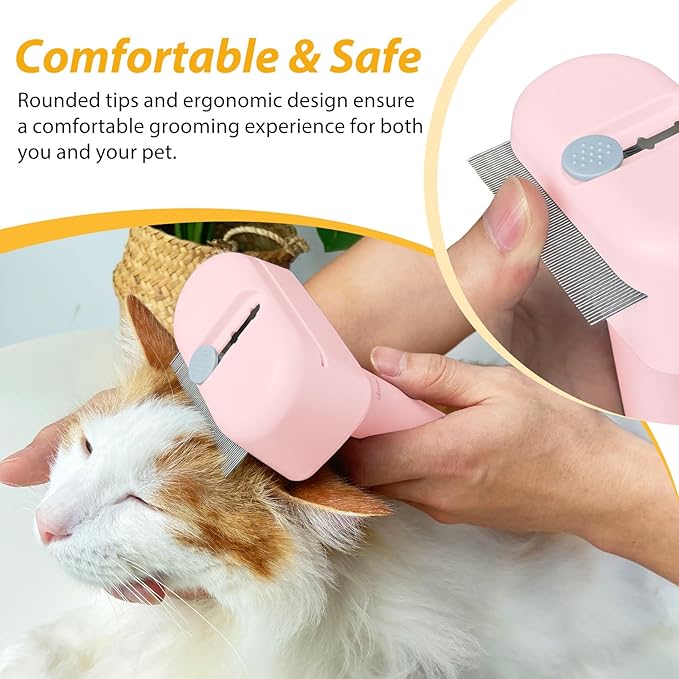 L&W BROS. 3-in-1 Cat Grooming Brush Set | Comb, Undercoat Rake, Double Sided Deshedding Tool for Long & Short Hair Dog Brush for Shedding Cat Hair Remover for All Breeds (Pink)