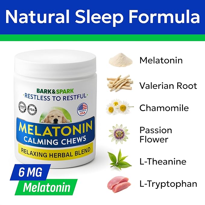 (MAX Strength) Melatonin for Dogs to Sleep & Anxiety Aid - Medium & Small Breeds - 6mg Doggie Sleeping Pills - 120 Treats