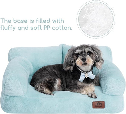 Hollypet Fluffy Plush Pet Cat Couch Sofa Soft Calming Pet Dog Sofa Beds for Medium Small Cats and Dogs, Mint Green