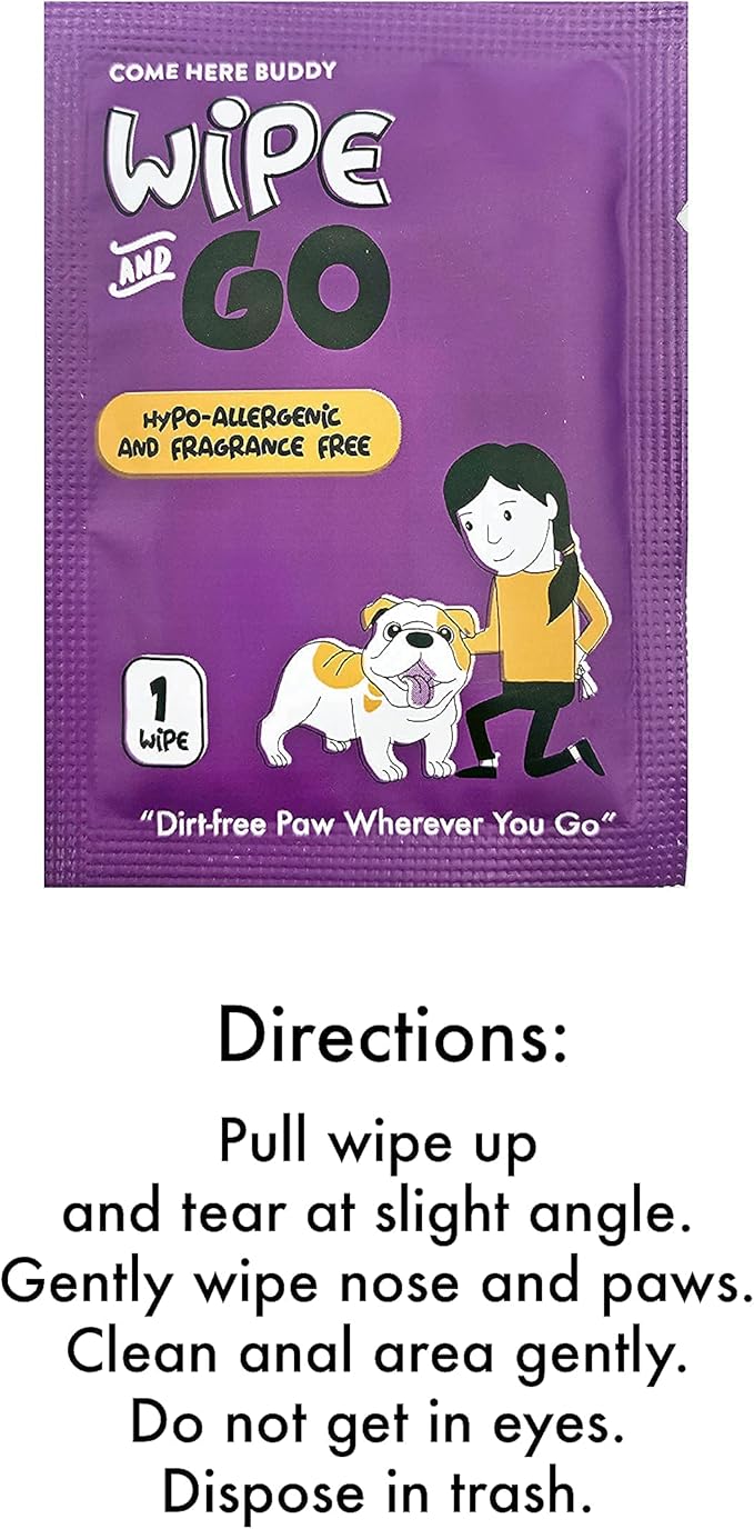 Dog Wipes - Individually Packaged - Hypoallergenic and Fragrance Free - Dog & Cat Face Paw & Butt Cleaner