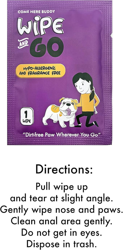 Dog Wipes - Individually Packaged - Hypoallergenic and Fragrance Free - Dog & Cat Face Paw & Butt Cleaner