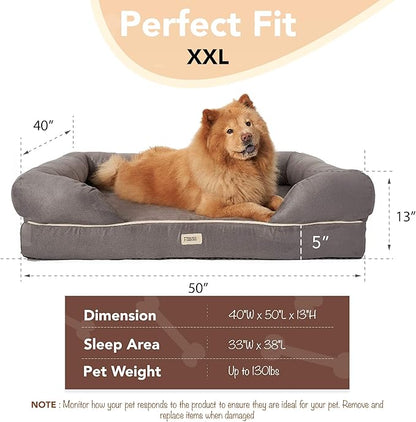 Friends Forever XX-Large Dog Bed, Orthopedic Dog Sofa Memory Foam Mattress, Calming Dog Couch Bed, Wall Rim Pillow, Water Resistant Liner, Washable Cover, Non-Slip Bottom, Chester, XX-Large Grey