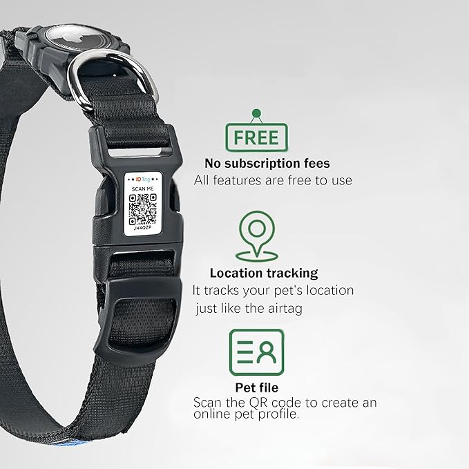 AirTag Pet Dog Tracker Collar & Equipped with Tracker; LED Light Up Collar;Built-in QR Dog Tag & AirTag Holder; No Monthly Fees; Adjustable Size (Blue Color).