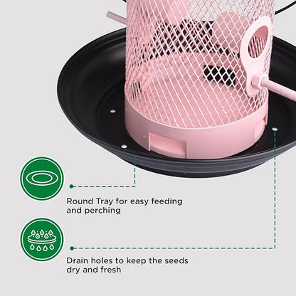 Happy Wings Hanging Metal Mesh Tube Bird Feeder for Wild Birds- Pink I 4 Metal Perches I Durable & Heavy -Duty I Weatherproof, Completely Removable Finch Bird Feeder for Balcony - 2 Lb Capacity
