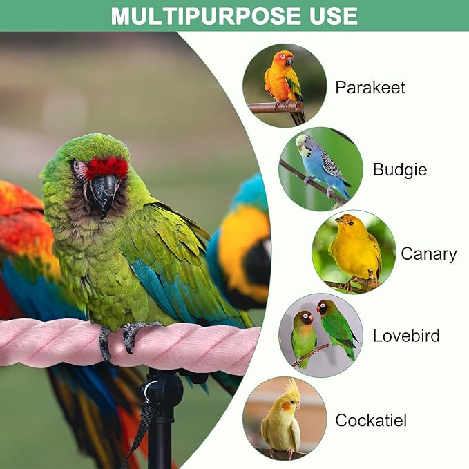 2-Pack Rope Perches for Bird Cages, 31.5 in Length Comfort Grip Flexible Rope Perch Beak & Paw Grinding for Parrots/Cockatiels/Parakeets, Bird Platform Sand [Pink]