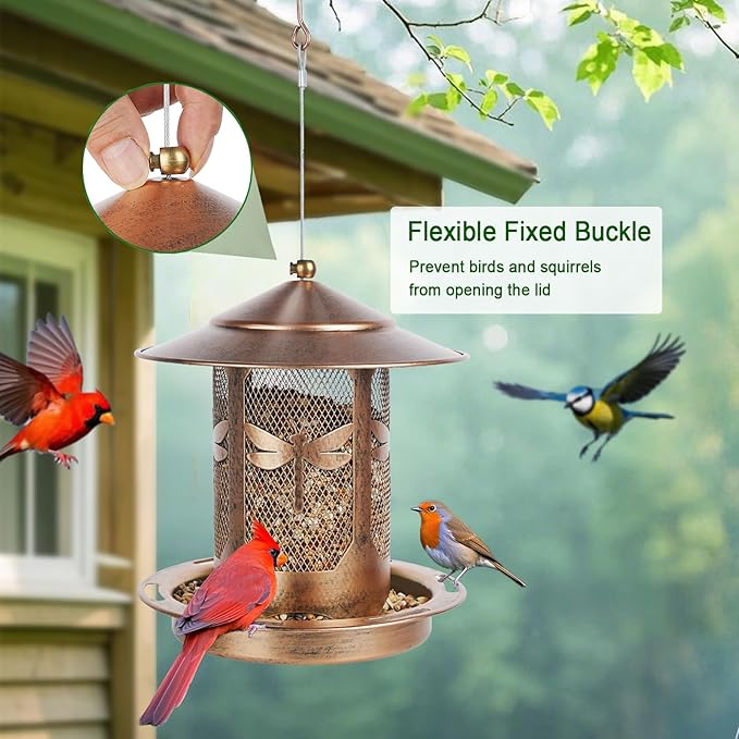 Bird Feeder, Metal Wild Bird Feeders for Outdoors Hanging, Beautiful Birdfeeders for Outside Garden Patio Decors - Dragonfly Pattern