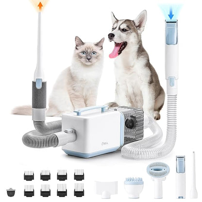 iPettie D23 Pro Pet Grooming Kit for Dogs: Vacuum Dog Brush and Dog Trimmer Vacuum  95°F-140°F Adjustable Temperature, Adjustable Wind Speed, 23000 PA Suction for All Pet Grooming Needs