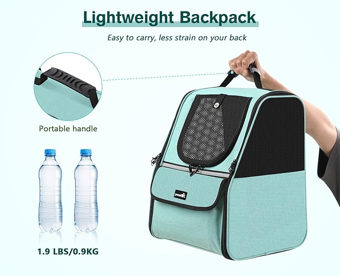 Pecute Cat Backpack Carrier, Small Dog Backpack Carrier, Pet Backpack Carrier for Cats Dogs Puppy Kitten, Cat Carrier Bag Carrying for Travel Hiking Bike Riding Walking Outdoor,Mint Green
