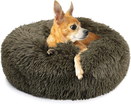 Small Dog Bed Calming Dogs Bed for Small Dogs Anti-Anxiety Puppy Bed Machine Washable Fluffy Luxury Anti-Slip Waterproof Mute Base Warming Cozy Soft Pet Round Bed