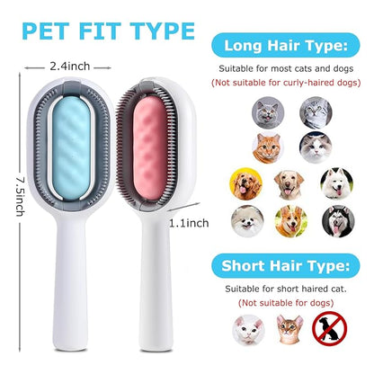 4 in 1 Pet Hair Removal Comb with Gravity Water Tank, Cat Dog Massage Brush Self Cleaning Grooming Wet Comb for Shedding Fur (Short Hair, 2PCS)