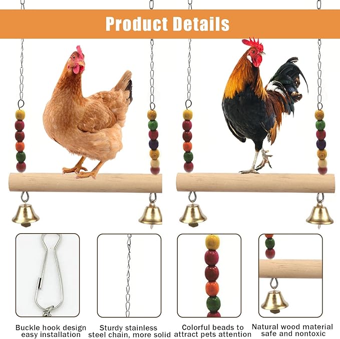 Chicken Bird Swing,Chicken Perch,Natural Wooden Swing Toys,Wood Stand for Chick,Safe and Relief of Stress,Chicken Coop Accessories,Coop Swing for Chicken Bird,Parrot,Hens (B)