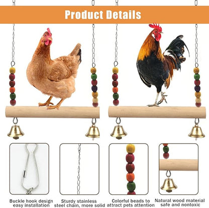 Chicken Bird Swing,Chicken Perch,Natural Wooden Swing Toys,Wood Stand for Chick,Safe and Relief of Stress,Chicken Coop Accessories,Coop Swing for Chicken Bird,Parrot,Hens (B)