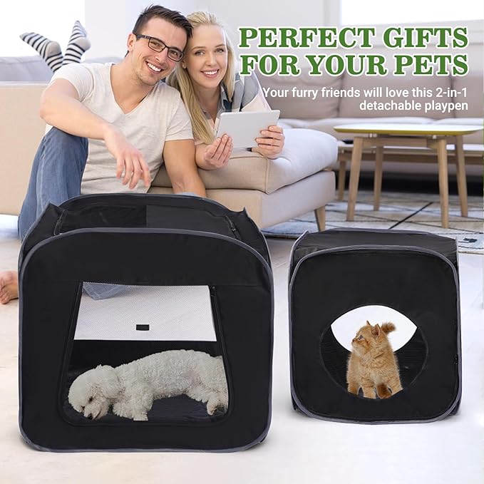 Royizen Puppy Cat Tent Playpen Foldable Waterproof Dog Crate Kennel Indoor Outdoor Portable Playpen Kitten and Small Pets Pop Up Kennel Cat Travel Carrier with Litter Box Enclosure, Black