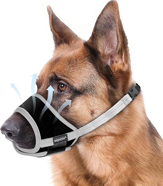 Dog Muzzle for Small Medium Large Dogs, Dog Muzzles for Biting Barking and Chewing Puppy Muzzle Nylon Soft Mesh Breathable Adjustable Loop Muzzle Anti-Dropping (M, Gray)