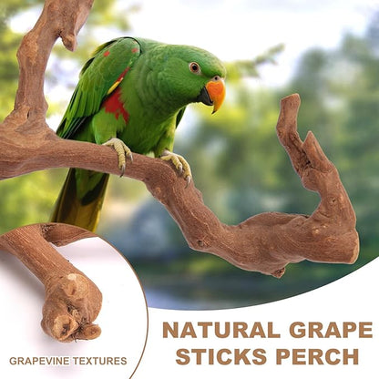 Parrot Perch Bird Perch Stand Set Natural Wild Wood Grape Sticks Paw Grinding Fork Parakeet Climbing Standing Branches Toys Cage Accessories for Conure,Cockatiels Lovebirds,Budgies Chewable 6PC