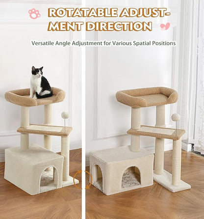 Made4Pets Cat Tree, Carpet Cat Tower Grey for Indoors Cats, Cute Wood Kitty Condo with Scratching Post and Pad, 29" Multi-Level Modern Activity Climbing Furniture for Small and Medium Cats