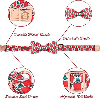 MR. CHUBBYFACE Christmas SquareTree Dog Collar with Bowtie, Cotton Boy Girl Dog Collars with Metal Buckle Cute Christmas Collars for Puppy Small Medium Large Dogs