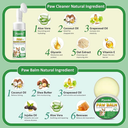 Dog Paw Cleaner, No-Rinse Pet Paw Cleanser for Dogs Large Medium Small XL Breed, Dog Paw Balm for Repairs Dry Cracked Paws, Dog Paw Protector Kit for Pet Foot Washer Care