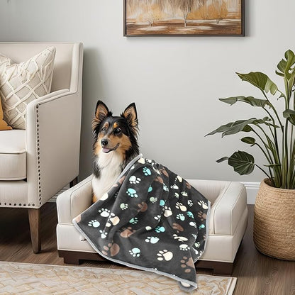 Tegeme 12 Pieces Pet Blanket Soft Fleece Dog Fluffy Doggie Warm Felt Throw Spring Cute Paw Print Puppy Kitten Sleep Mat Bed Covers for Cat (41 x 30 Inch,Gray)