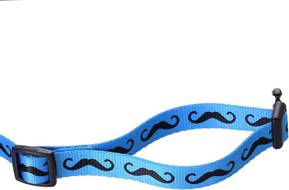 Mile High Life Dog Collar | Cute Puppy Collars | Lightweight Girl Dog Collar | Soft Boy Dog Collars | w Paws Bones Mustache Pattern (Blue, Large)