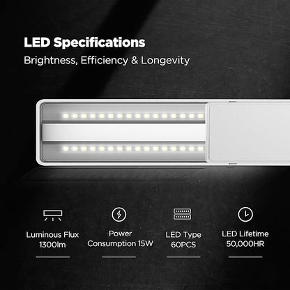 ONF Flat Nano 15W Full Spectrum Aquarium Light, 4 Level Dimmable Plant Light, IP54 Waterproof Freshwater Use Only, Suitable for 2-9 Gallon Rimless Fish Tanks, Terrariums, & Potted Plants, Silver