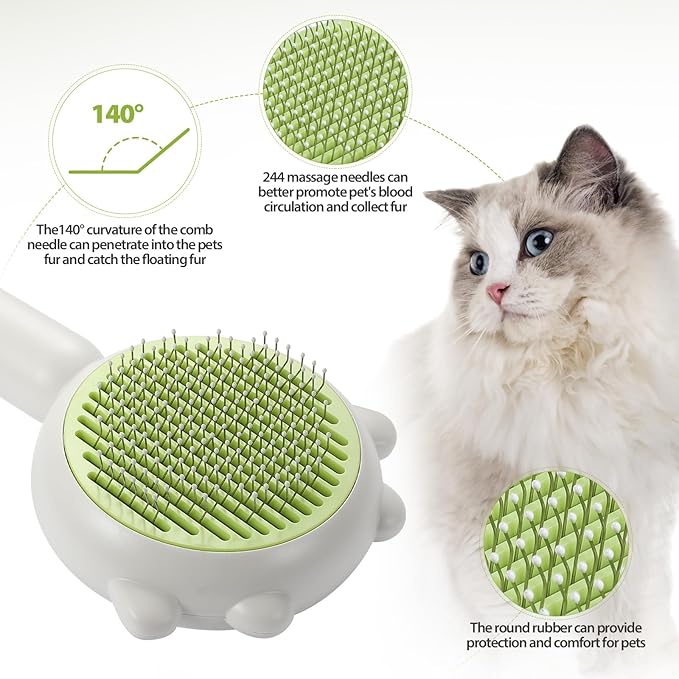 MoeSoce Self Cleaning Dog Brush for Short Haired Dogs, Cat Deshedding Brush with Release Button, Removes Loose Hair and Tangles, Green