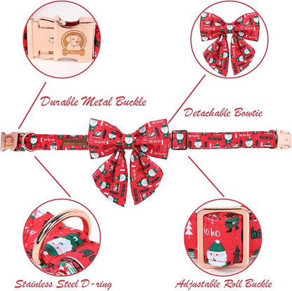 MR. CHUBBYFACE Christmas Santa Dog Collar with Bow, Red and Green Christmas Dog Collars with Quick Release Buclke, Cute Adjustable Collars for Small Medium Large Dogs