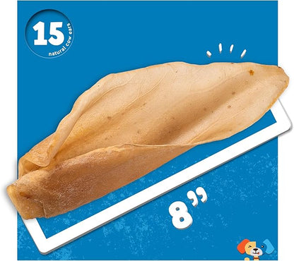 Jack&Pup Natural Cow Ears for Dogs Single Ingredient Dog Treat, Unbleached Healthy Dog Treats Natural Dog Treats for Medium Dogs with Chondroitin Joint Health for Dogs Cow Ear Dog Chews (15 Pack)