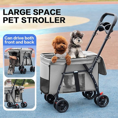 Pet Stroller Cat Dog Stroller Travel Folding Pet Carriers（Gray）