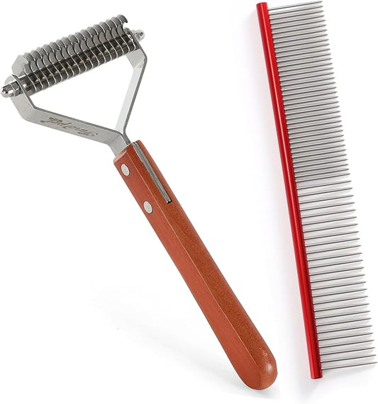 Dog Rake for Undercoat & Stainless Steel Shedding Comb for Long Hair Dogs and Cats Undercoat Rake Grooming Tool Set for Large Dog Horse Cat