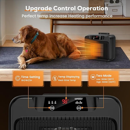 600W Dog House Heater, Pet House Heater w Timer Setting (2 4 8 H) Dog Heater for Outside Winter, Electric Heater for Livestock Kennel Cat Cage Chicken Coop Winter- Only 2 Mode 300-600W