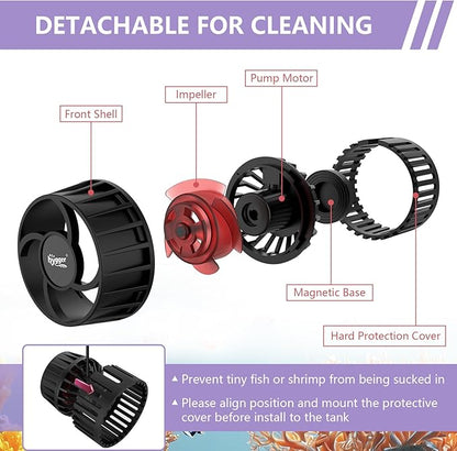 hygger Lite Wave Maker For 50-120 Gallons Aquarium Adjustable Circulation Pump with Magnetic Base Fish Tank DC Powerhead for Coral Reef and Freshwater Up to 2114 GPH